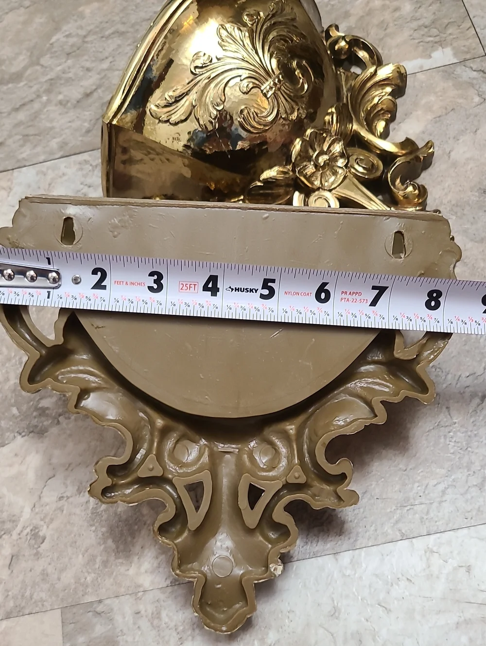 Ornate vintage pair of 1978 6050Homco gold plastic wall pocket planters